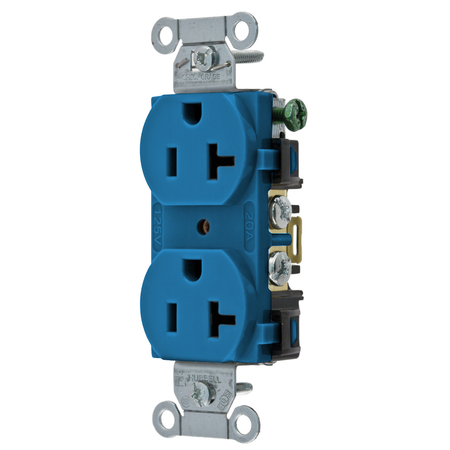 HUBBELL WIRING DEVICE-KELLEMS Straight Blade Devices, DuplexReceptacle, Commercial Grade, 20A 125V, 2-Pole 3-Wire Grounding, 5-20R, Back and Side Wired, Blue BR20BL